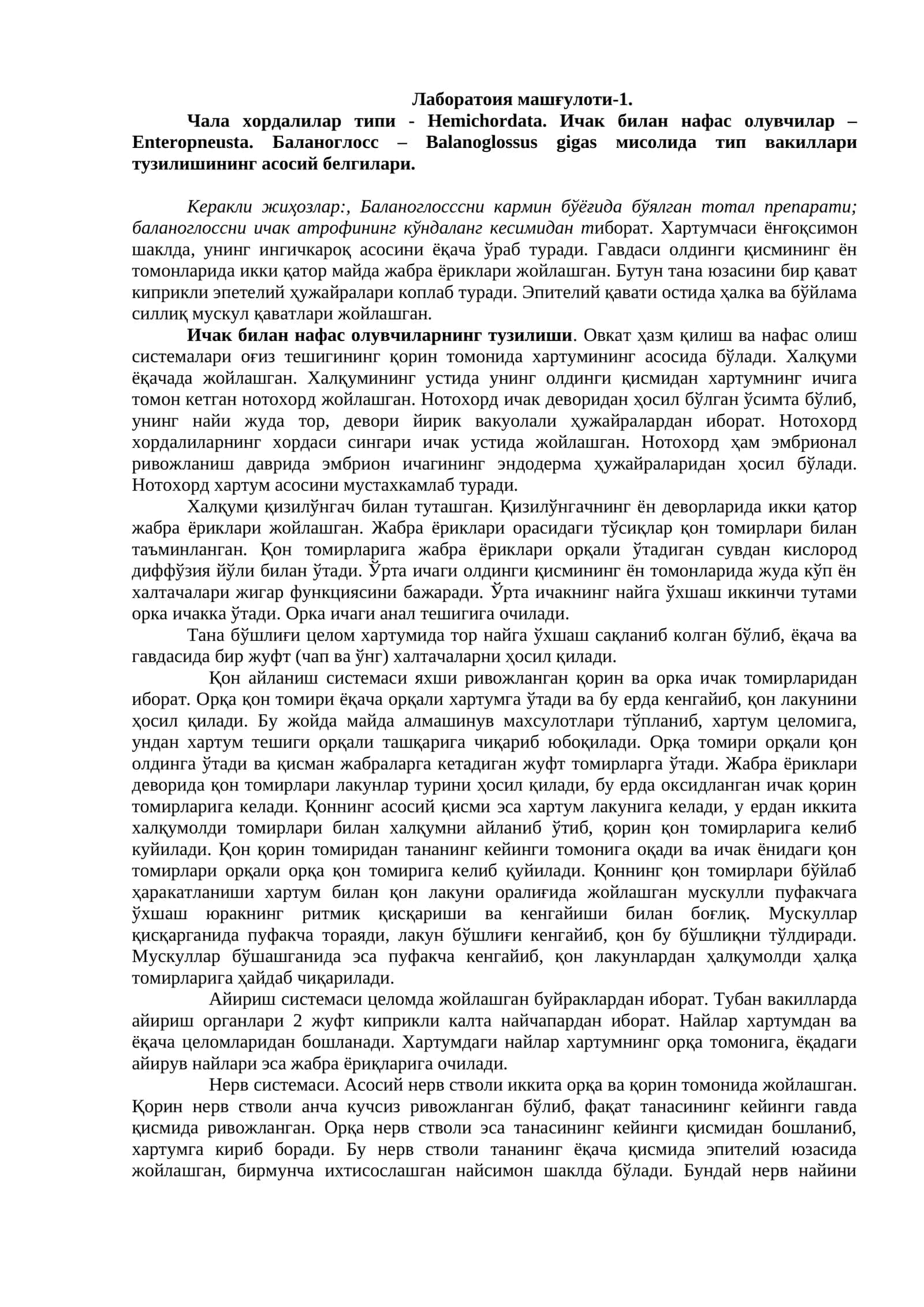 Чала хордалилар типи - Hemichordata 1