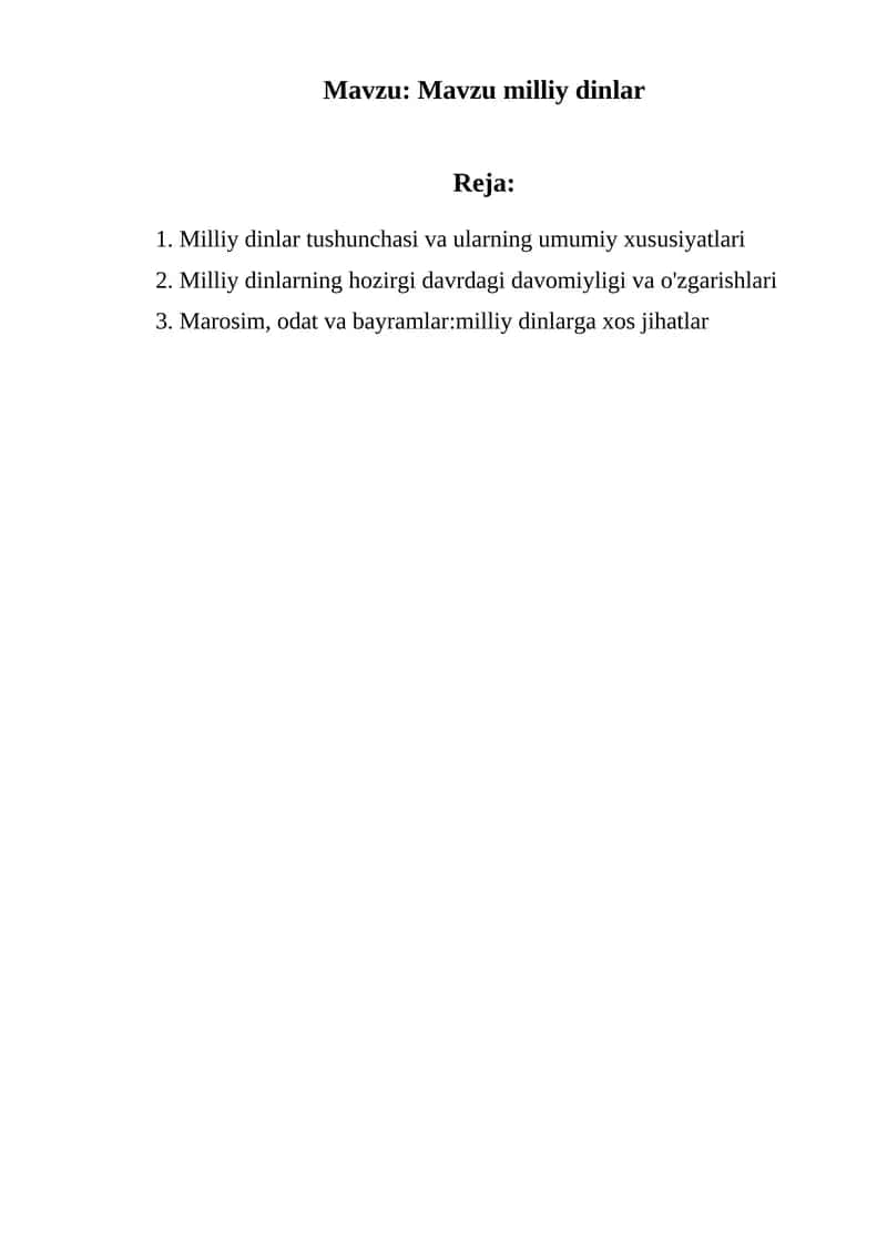 Mavzu milliy dinlar 1