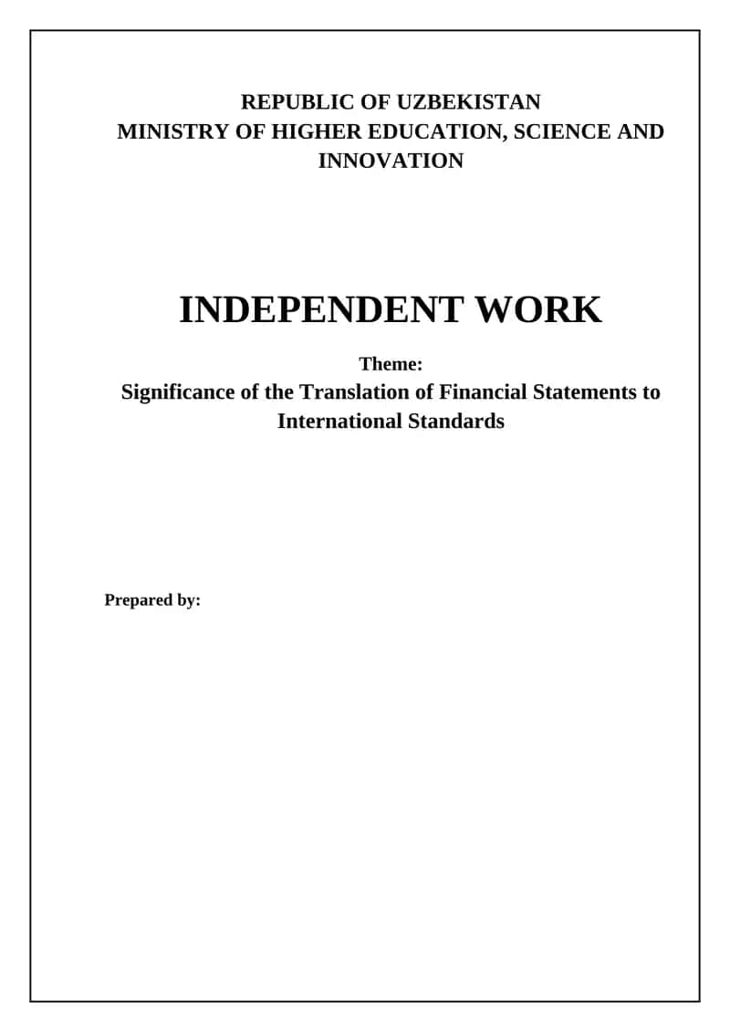 Significance of the Translation of Financial Statements to International Standards 1