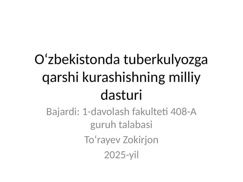Tuberkulyozga qarshi kurashishning milliy dasturi 1