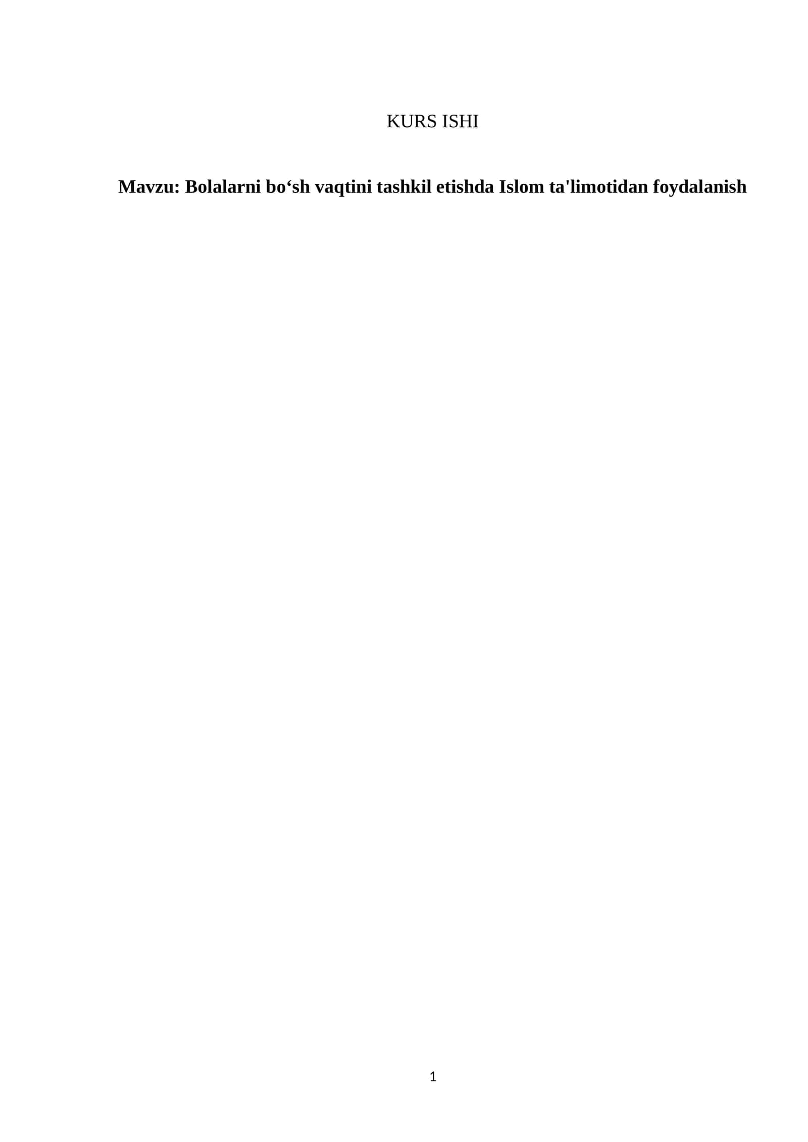 Bolalarni boʻsh vaqtini tashkil etishda Islom ta'limotidan foydalanish 1