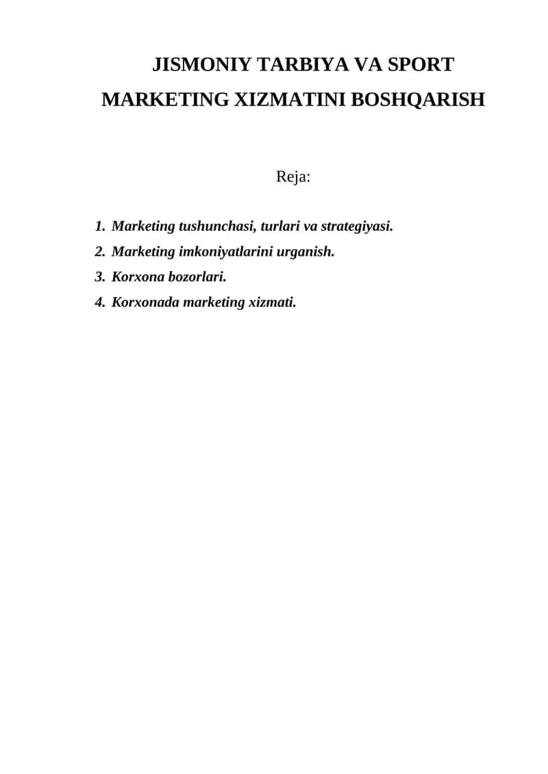 JISMONIY TARBIYA VA SPORT MARKETING XIZMATINI BOSHQARISH 1