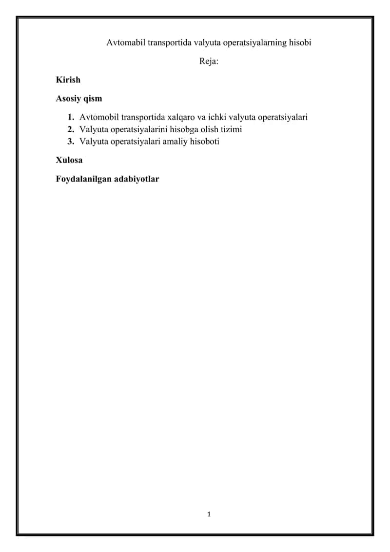Avtomabil transportida valyuta operatsiyalarning hisobi 1