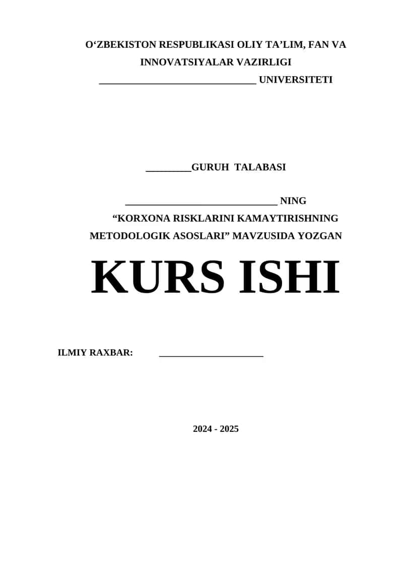 KORXONA RISKLARINI KAMAYTIRISHNING METODOLOGIK ASOSLARI 1