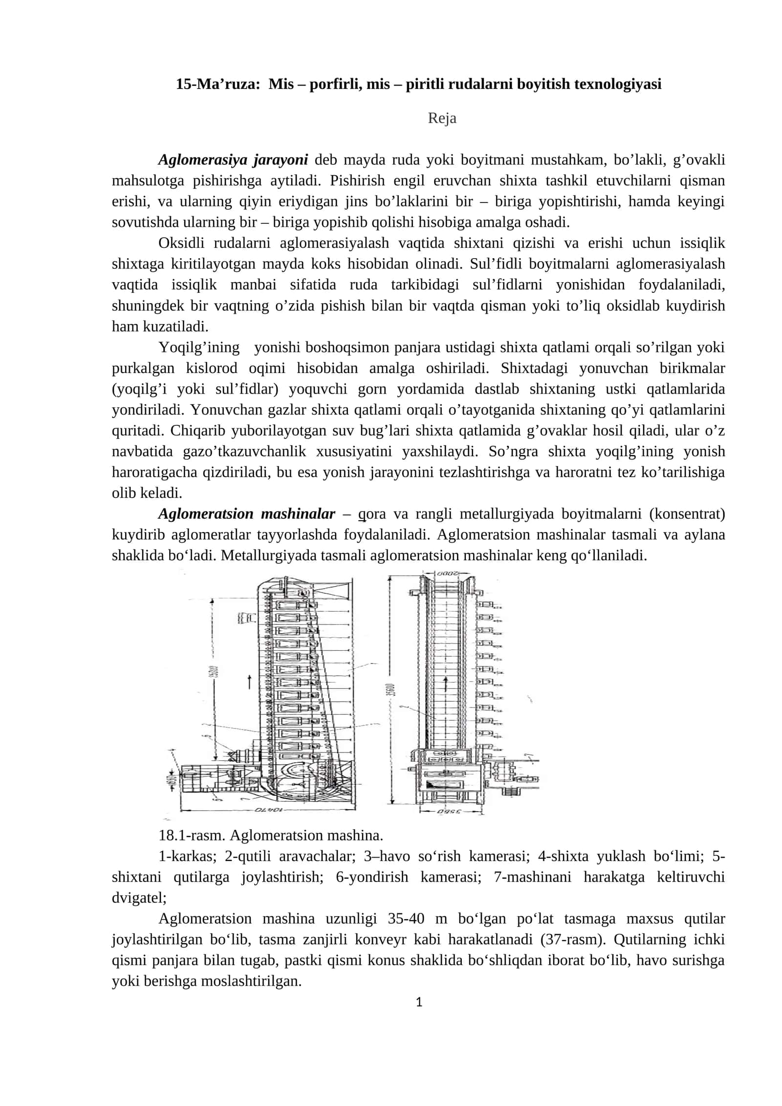 15-Ma’ruza: Mis – porfirli, mis – piritli rudalarni boyitish texnologiyasi 1