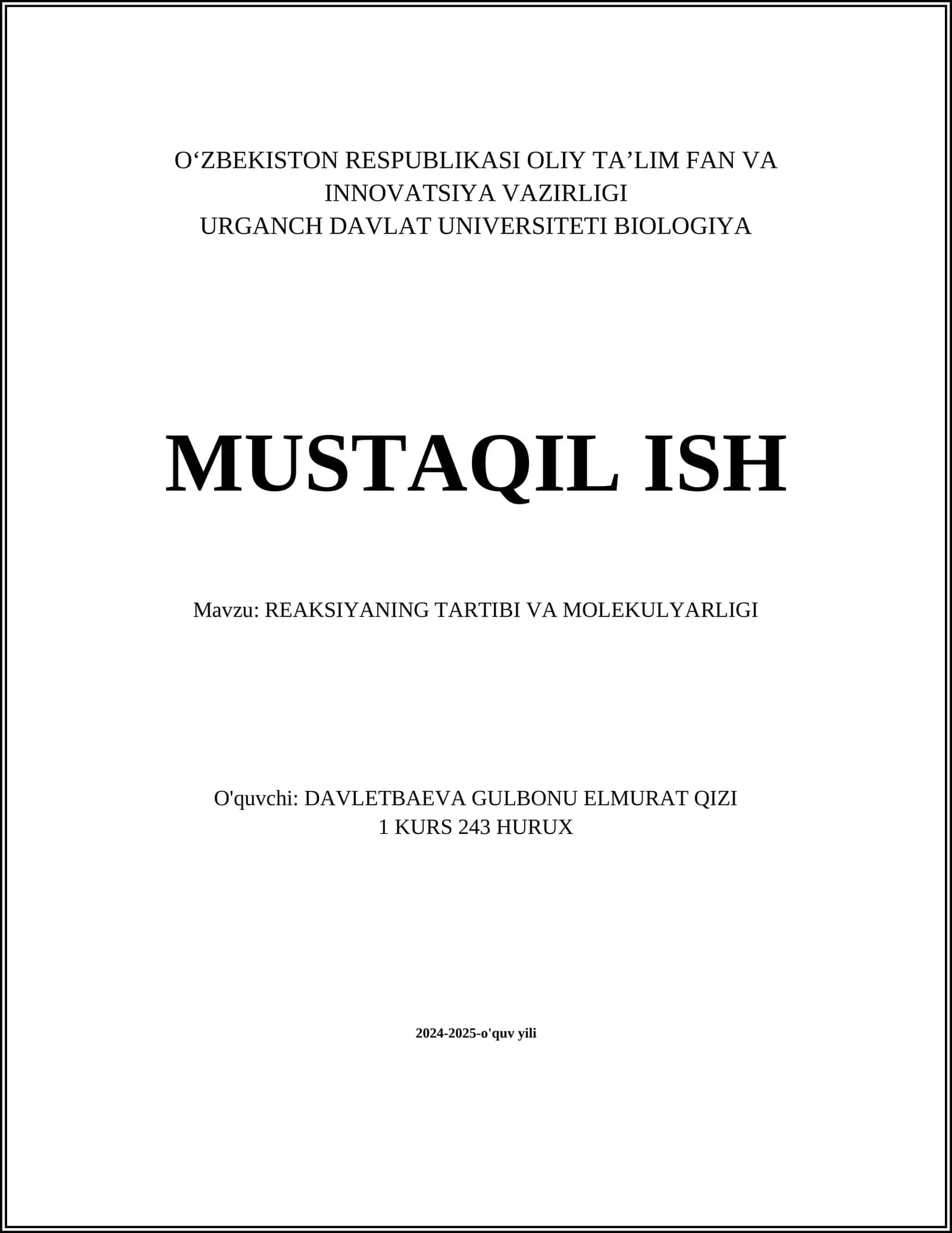 REAKSIYANING TARTIBI VA MOLEKULYARLIGI 1