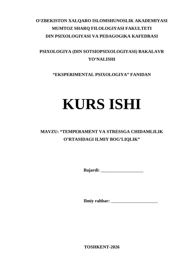 Temperament va stressga chidamlilik o’rtasidagi ilmiy bog’liqlik 1