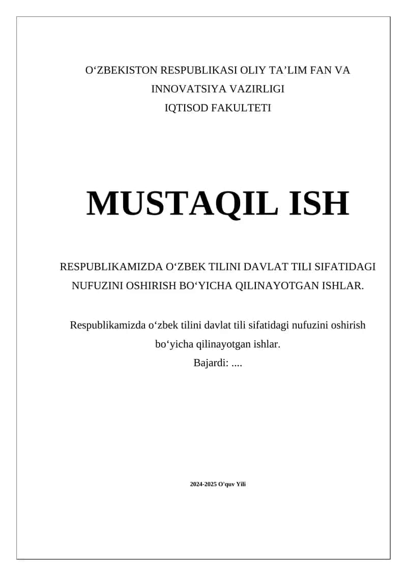 O'zbek Tilini Davlat Tili Sifatidagi Nufuzini Oshirish Bo'yicha Ishlar 1