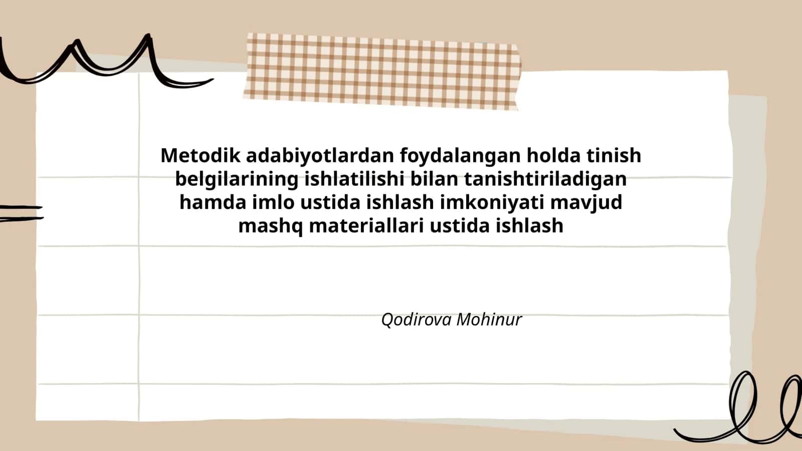 Metodik adabiyotlardan foydalangan holda tinish belgilarining ishlatilishi bilan tanishtiriladigan hamda imlo ustida ishlash imkoniyati mavjud mashq materiallari ustida ishlash 1