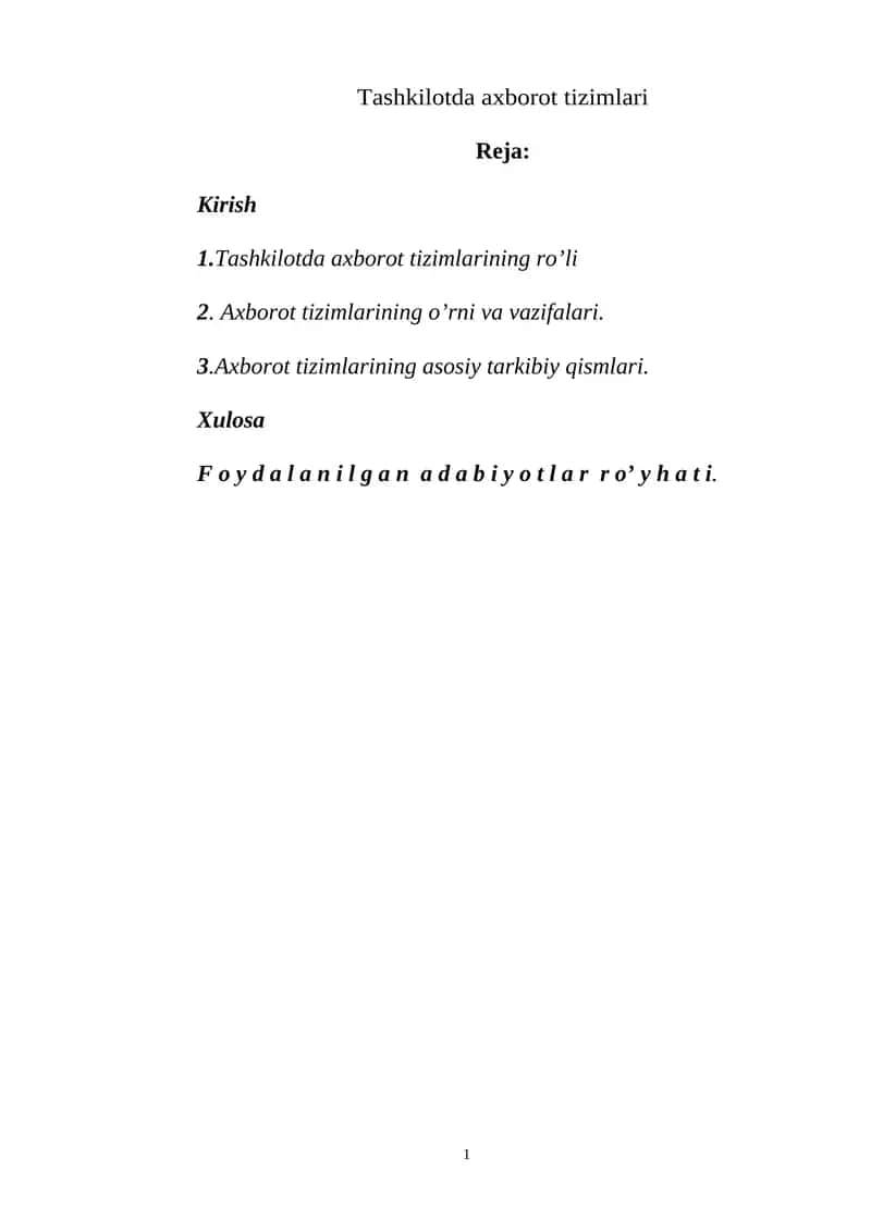 Axborot tizimlari 1