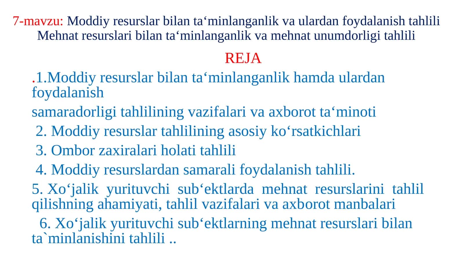 Moddiy resurslar bilanta‘minlanganlik va ulardan foydalanish tahlili 1