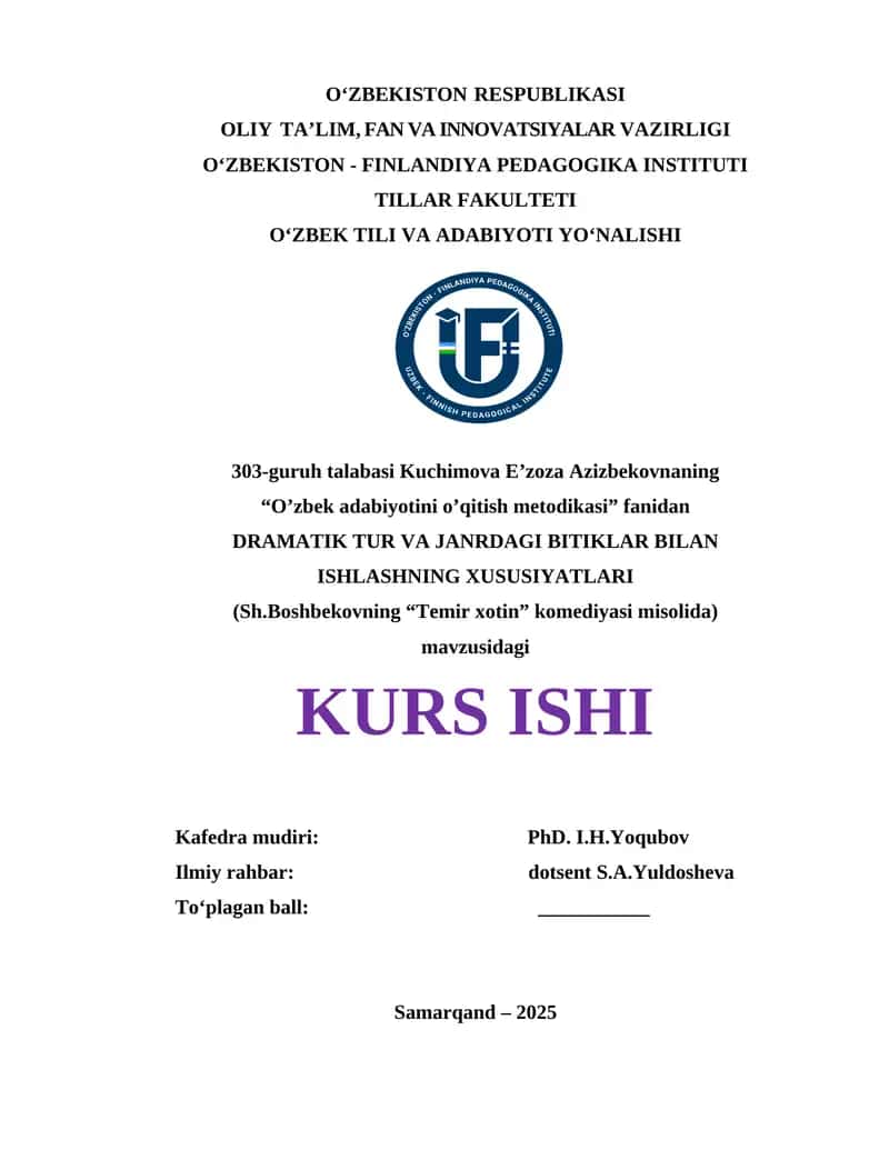 "O'zbek adabiyotini o'qitish metodikasi" 1