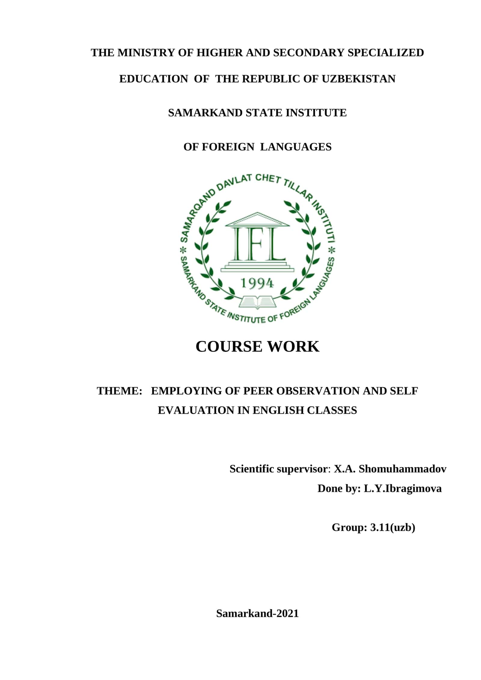 PEER OBSERVATION AND SELF EVALUATION IN ENGLISH CLASSES 1