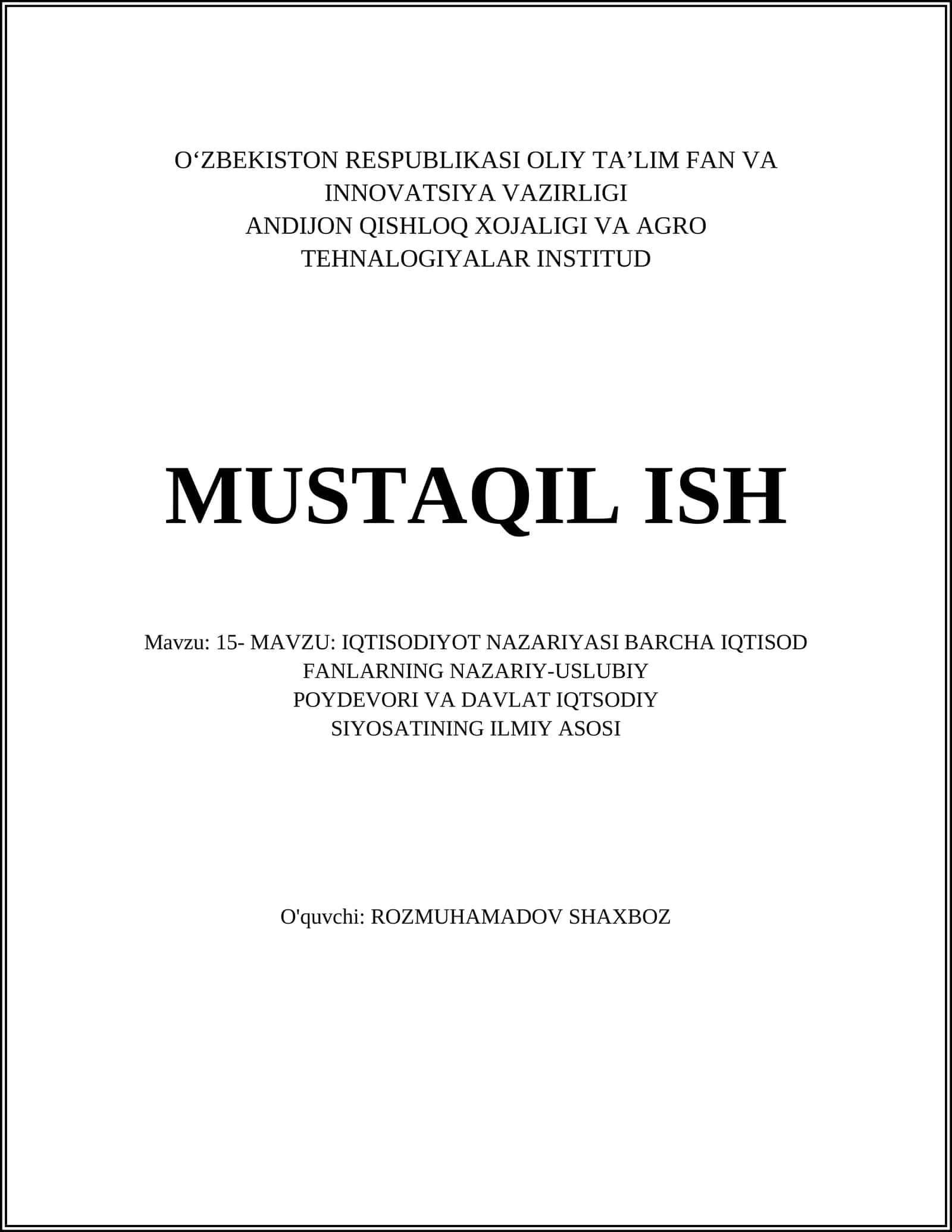 Iqtisodiyot nazariyasi 1