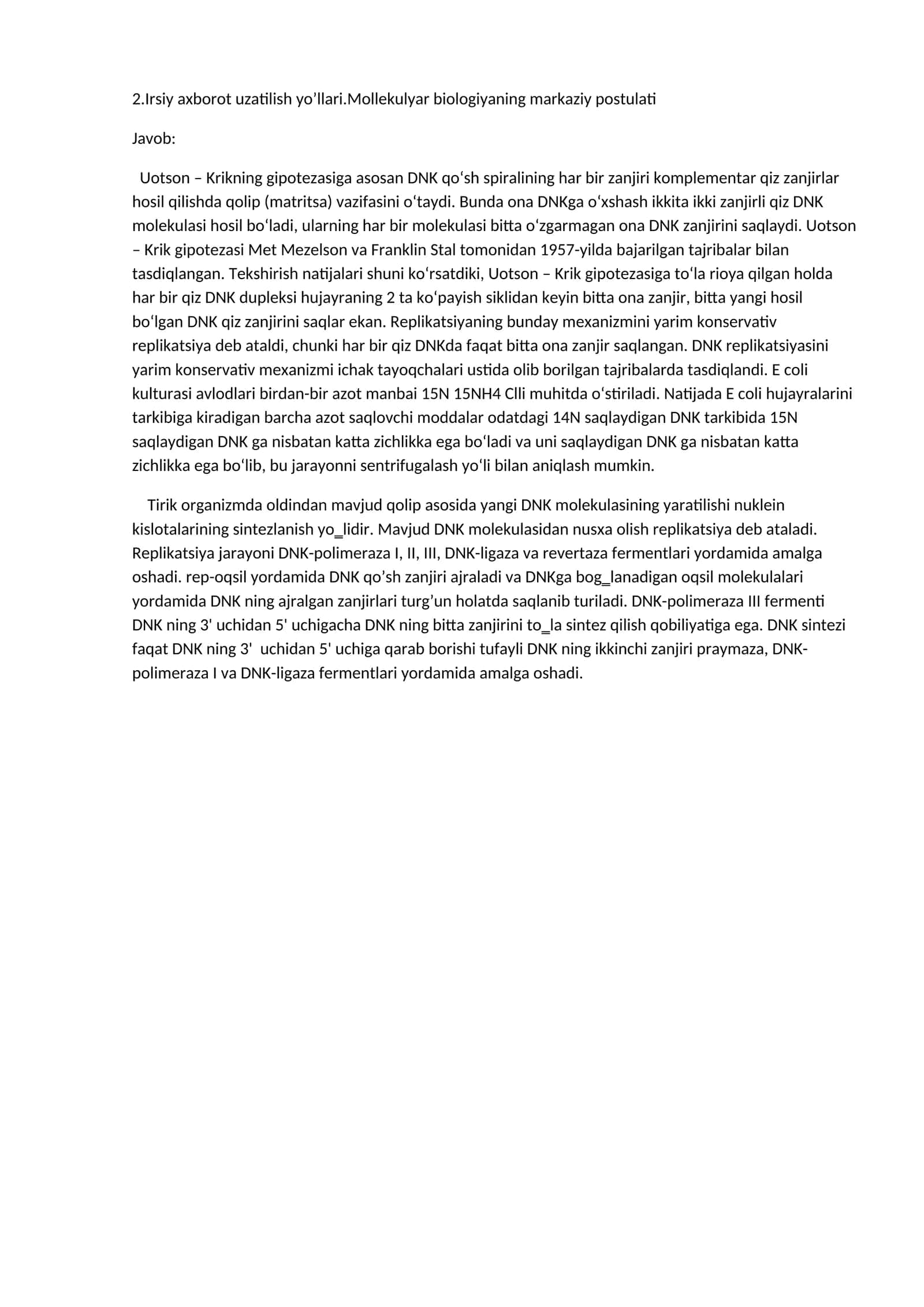 Mollekulyar biologiyaning markaziy postulati 1