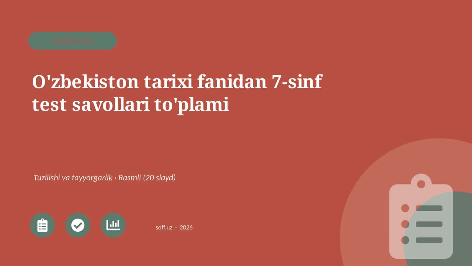 O'zbekiston tarixi fanidan 7-sinf test savollari to'plami 1