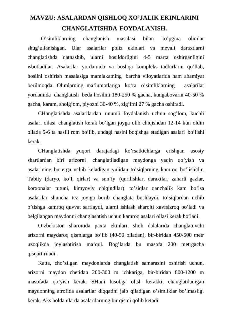 ASALARDAN QISHLOQ XO’JALIK EKINLARINI CHANGLATISHDA FOYDALANISH 1