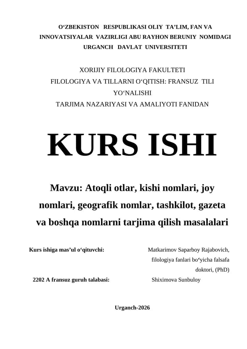 ATOQLI OTLAR, KISHI NOMLARI, JOY NOMLARI, GEOGRAFIK NOMLAR, TASHKILOT 1