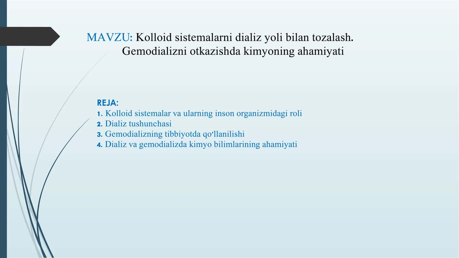 Kolloid sistemalarni dializ yoli bilan tozalash 1