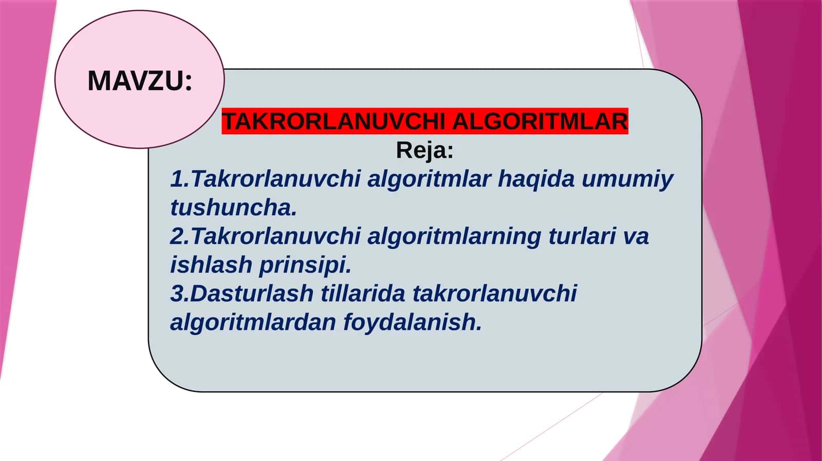 Takrorlanuvchi algoritmlar 1