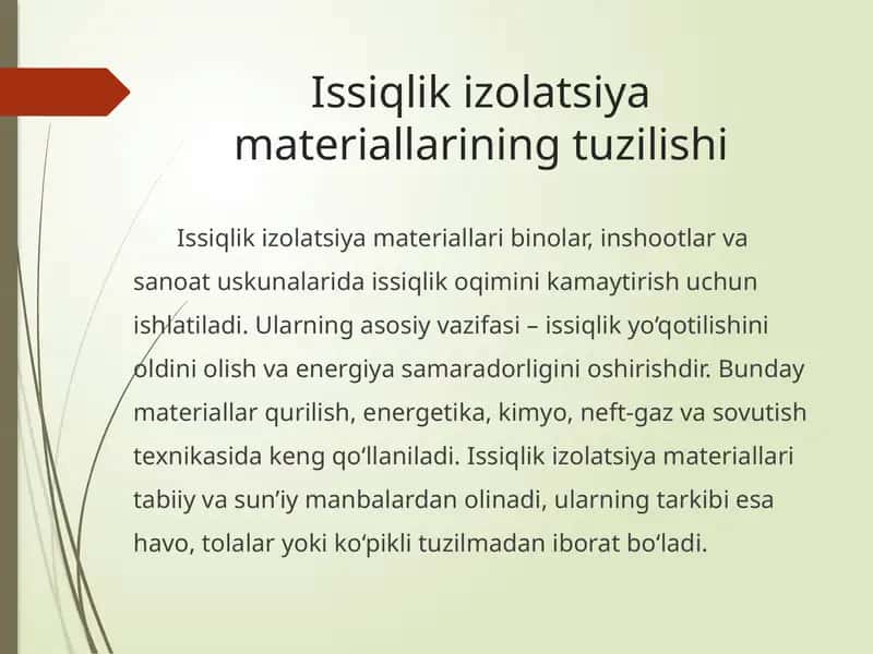 Issiqlik izolatsiya materiallarining tuzilishi 1