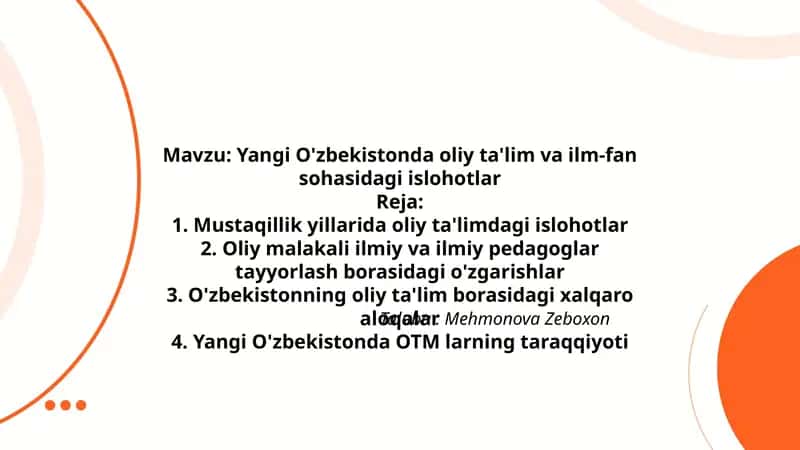 Yangi O'zbekistonda oliy ta'lim va ilm-fan sohasidagi islohotlar 1