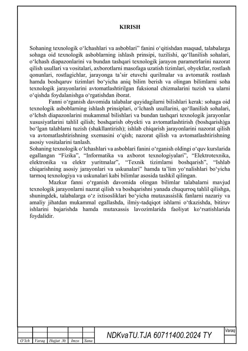 Sohaning texnologik o‘lchashlari va asboblari 1