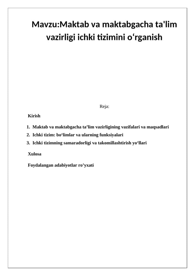 Maktab va maktabgacha ta'lim vazirligi ichki tizimini o‘rganish 1