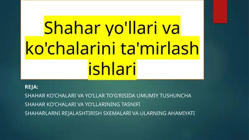 Shahar yo'llari va ko'chalarini ta'mirlash ishlari 1