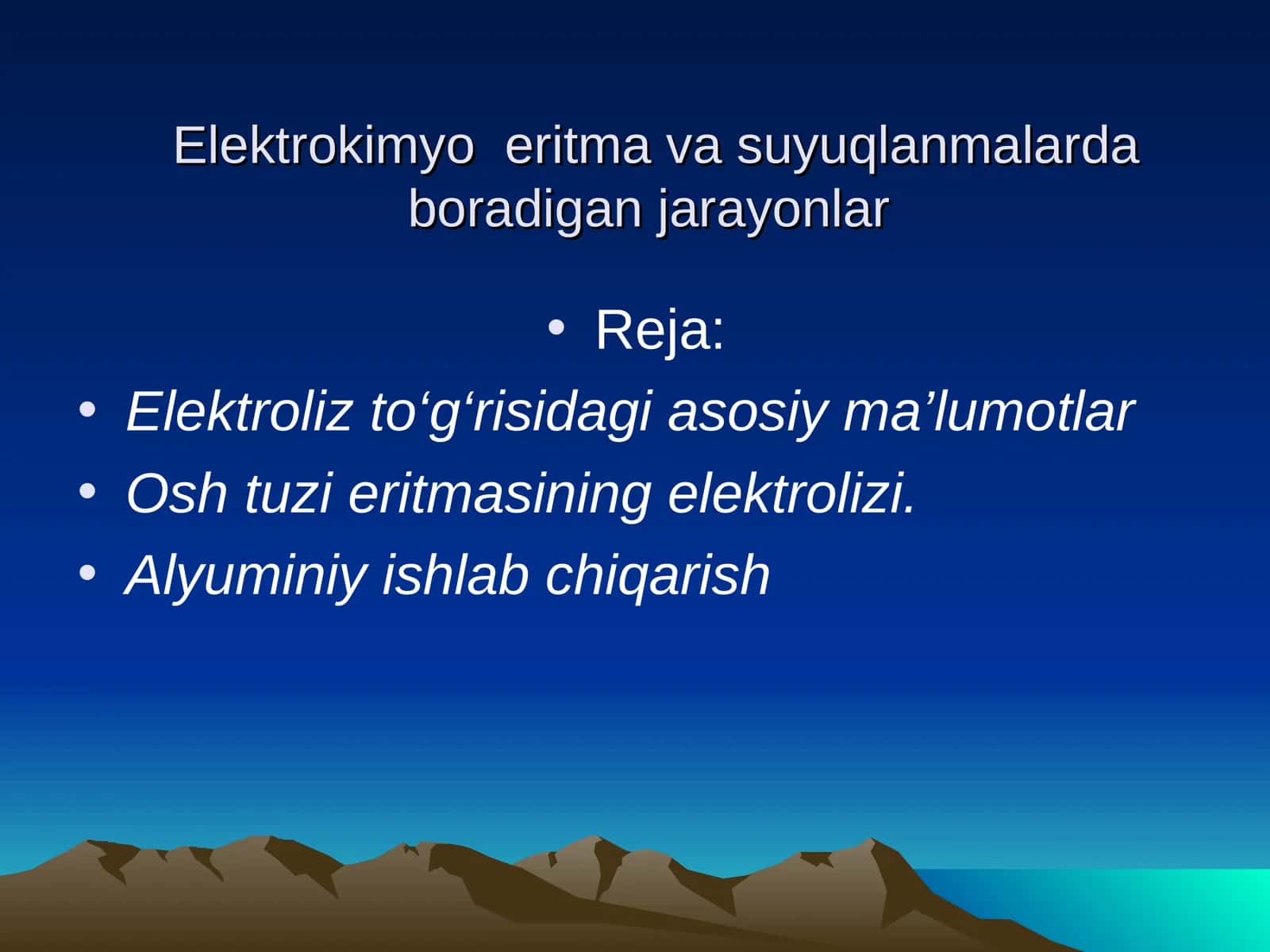 Elektrokimyoeritma va suyuqlanmalarda boradigan jarayonlar 1