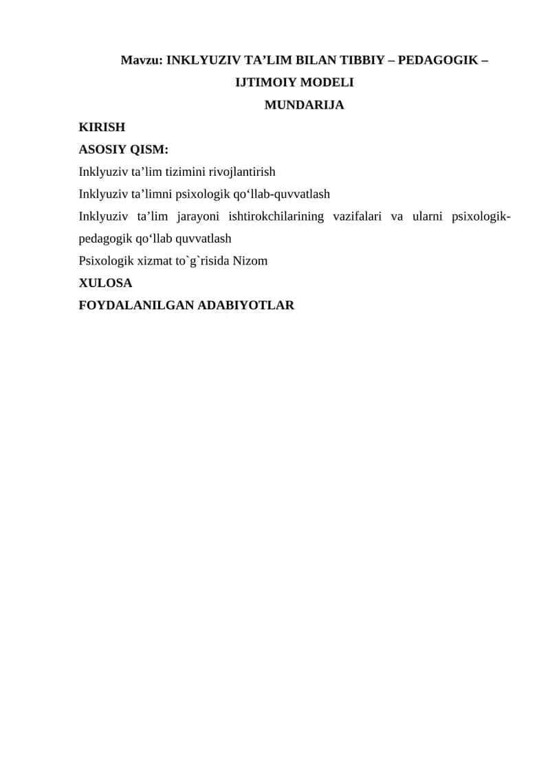 INKLYUZIV TA’LIM BILAN TIBBIY – PEDAGOGIK – IJTIMOIY MODELI 1