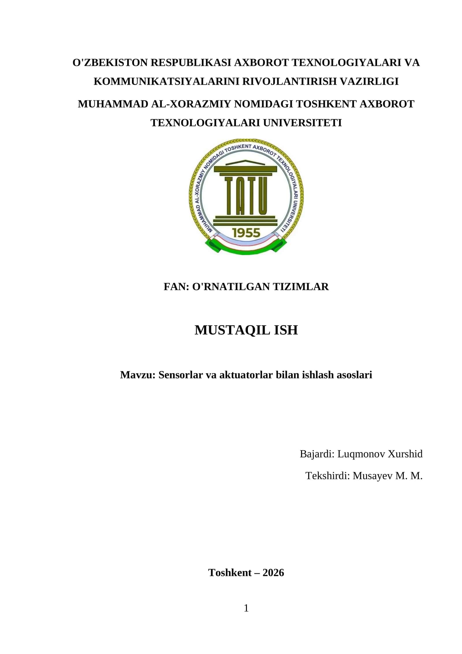 Sensorlar va aktuatorlar bilan ishlash asoslari 1