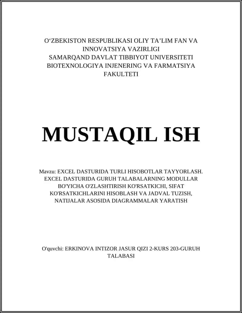 EXCEL DASTURIDA TURLI HISOBOTLAR TAYYORLASH 1