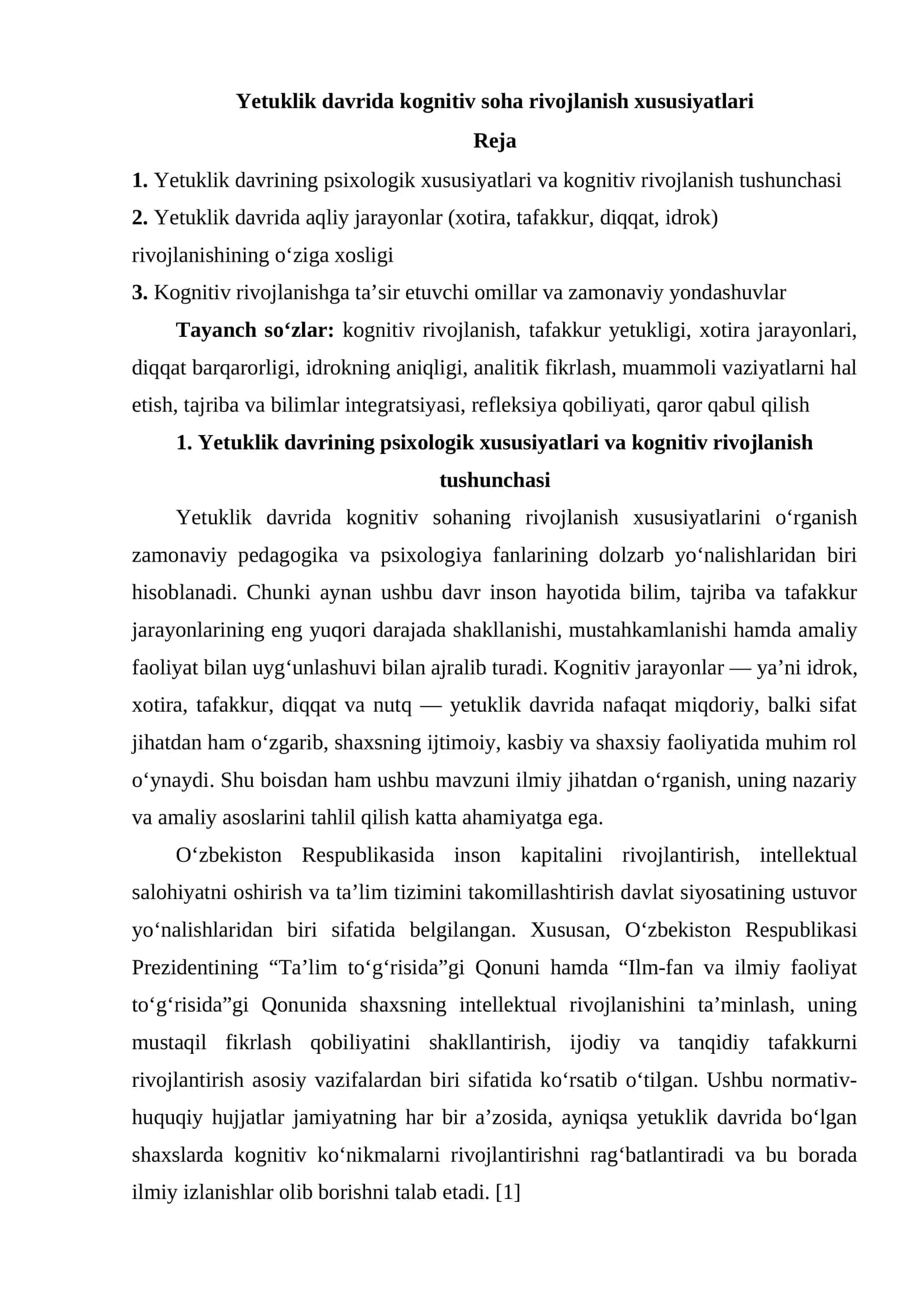 Yetuklik davrida kognitiv soha rivojlanish xususiyatlari 1