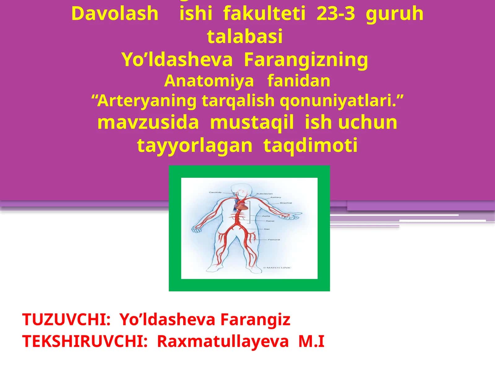 Arteryaning tarqalish qonuniyatlari 1