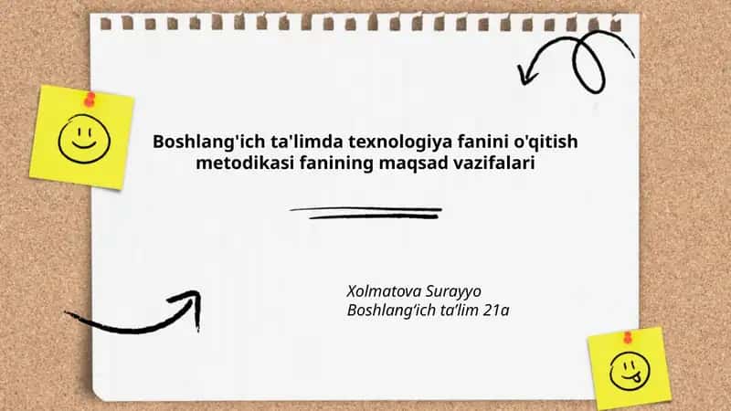 Boshlang'ich ta'limda texnologiya fanini o'qitish metodikasi fanining maqsad vazifalari 1