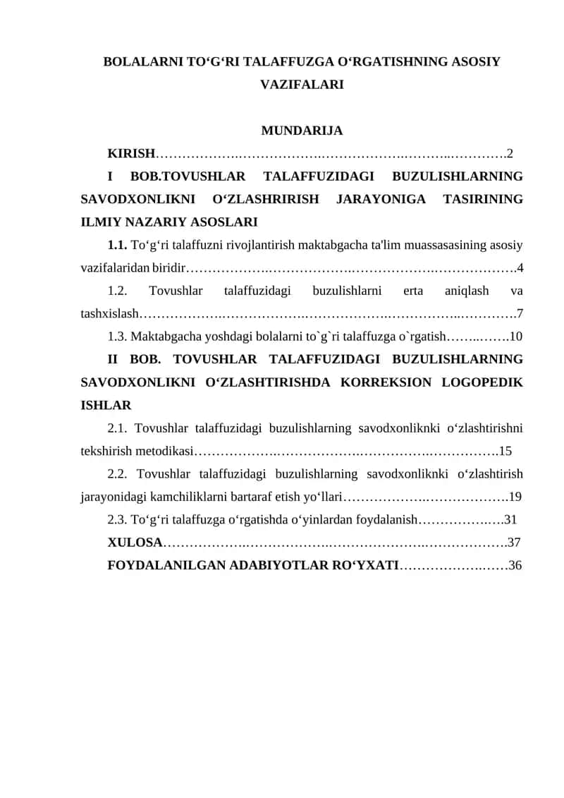 BOLALARNI TO‘G‘RI TALAFFUZGA O‘RGATISHNING ASOSIY VAZIFALARI 1