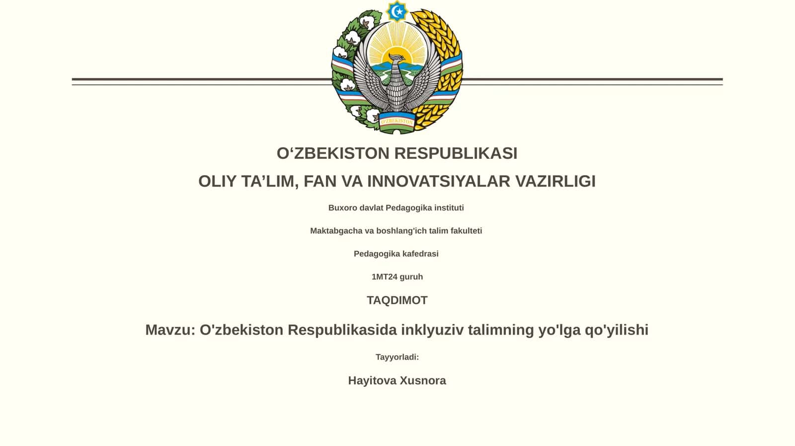O'zbekiston Respublikasida inklyuziv talimning yo'lga qo'yilishi 1