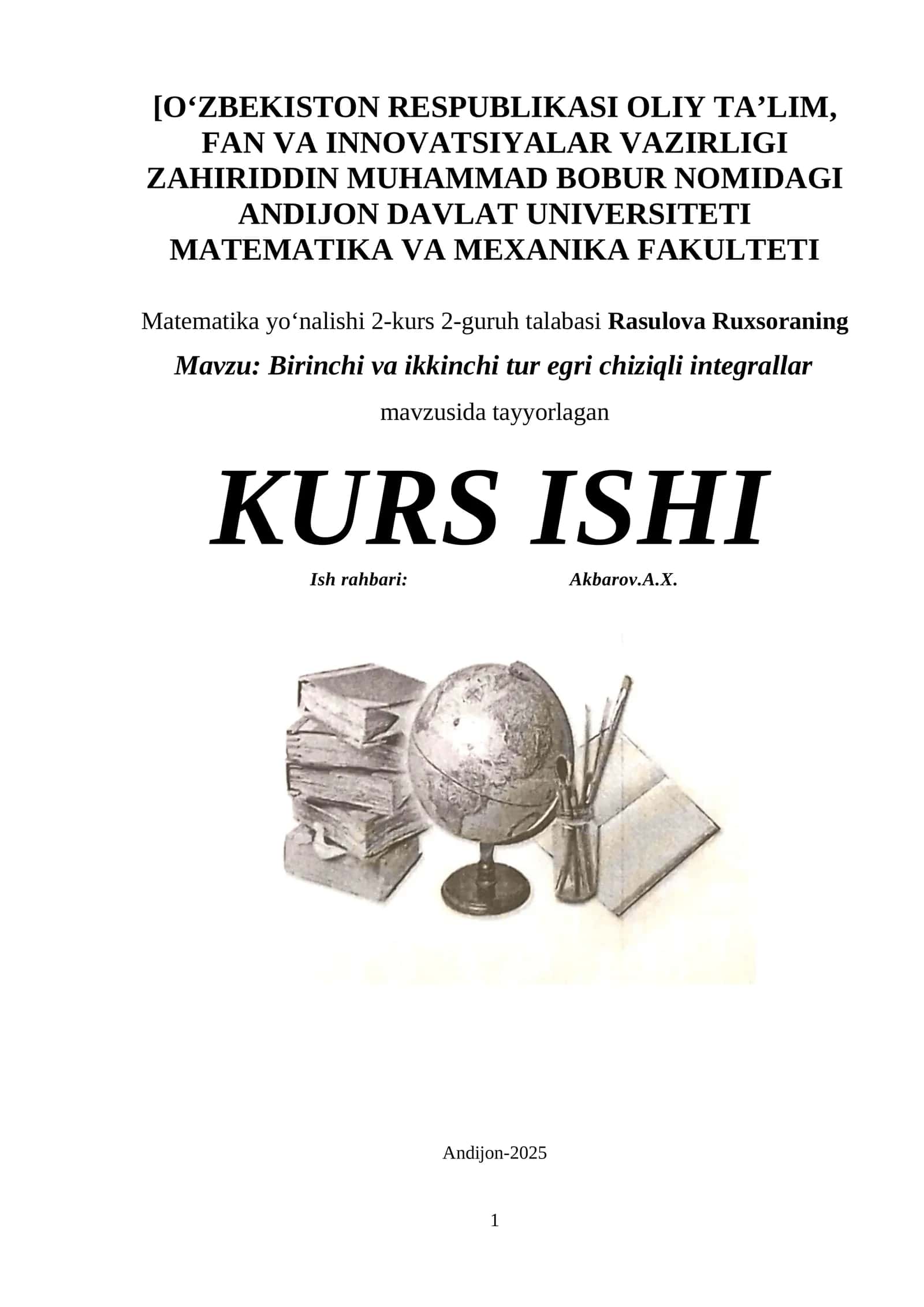 Birinchi va ikkinchi tur egri chiziqli integrallar 1