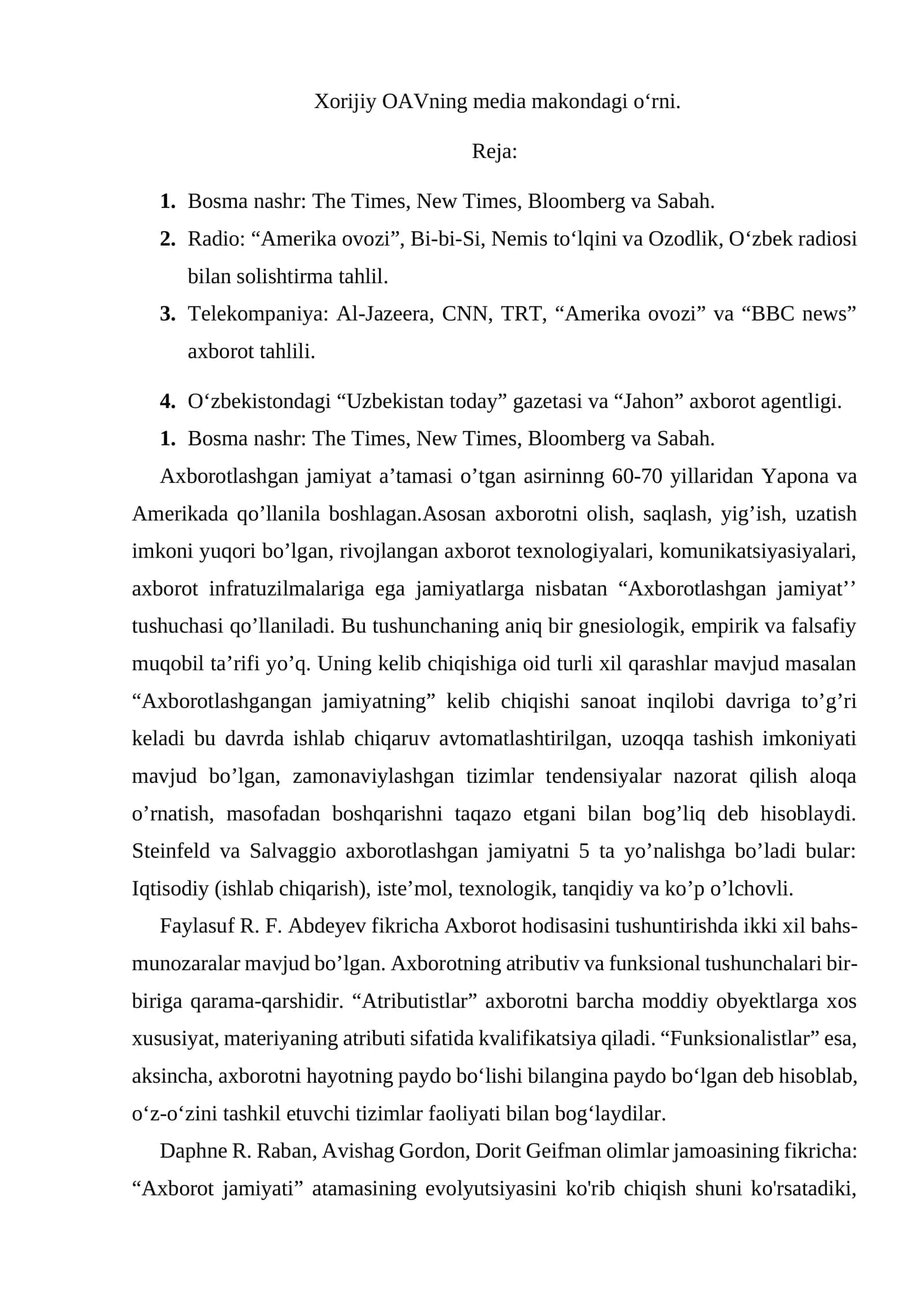 Xorijiy OAVning media makondagi o‘rni 1