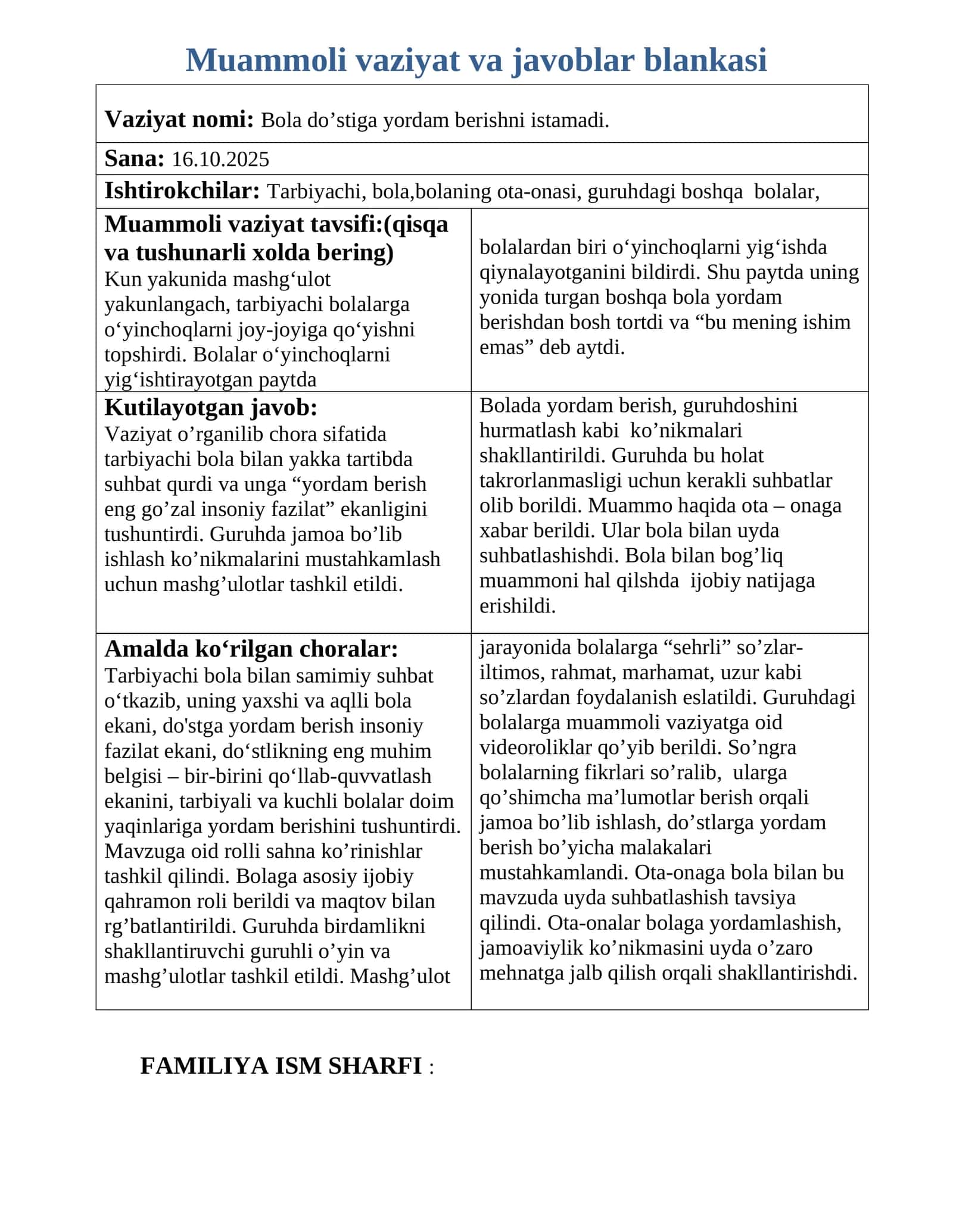 Bola do’stiga yordam berishni istamadi muammoli vaziyat 1