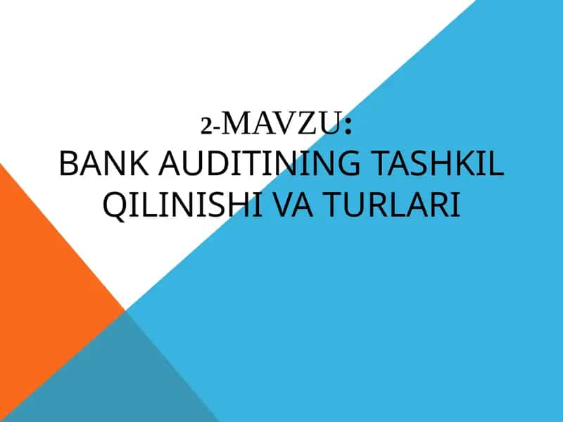 BANK AUDITINING TASHKIL QILINISHI VA TURLARI 1