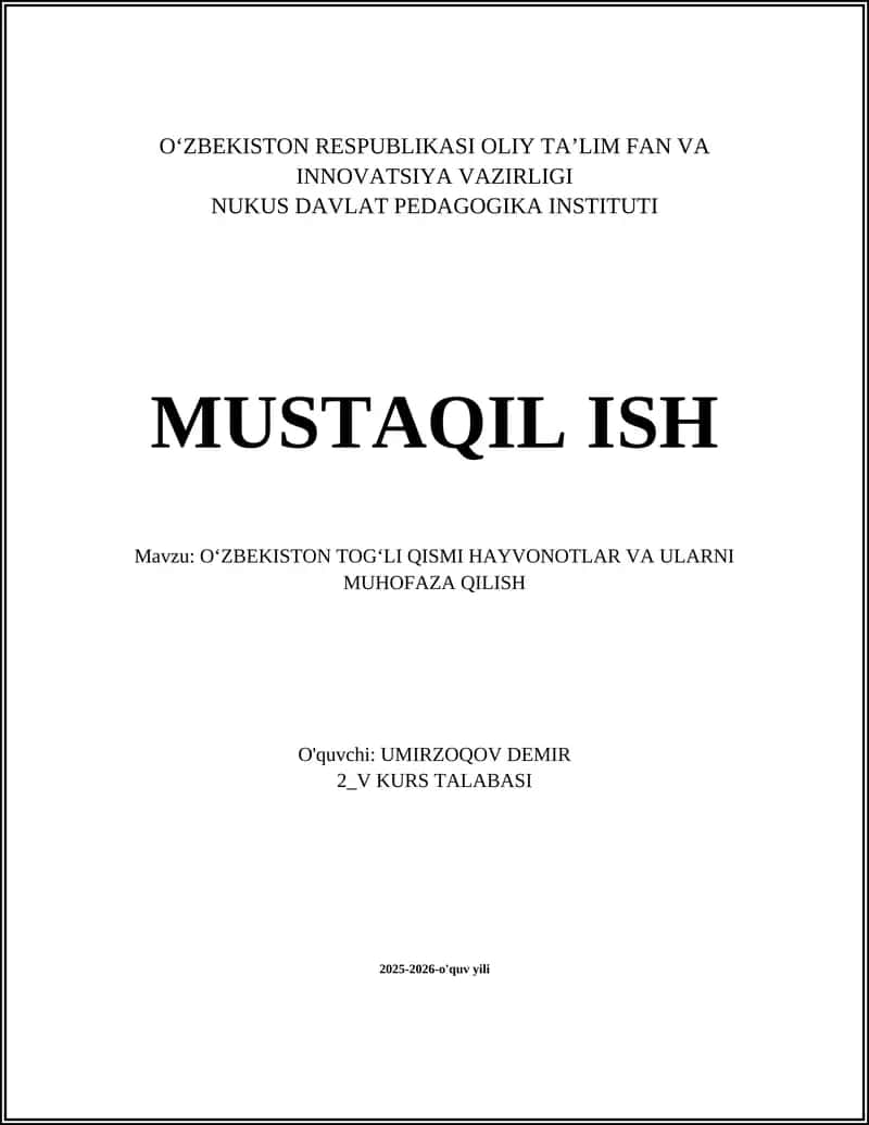 OʻZBEKISTON TOGʻLI QISMI HAYVONOTLAR VA ULARNI MUHOFAZA QILISH 1