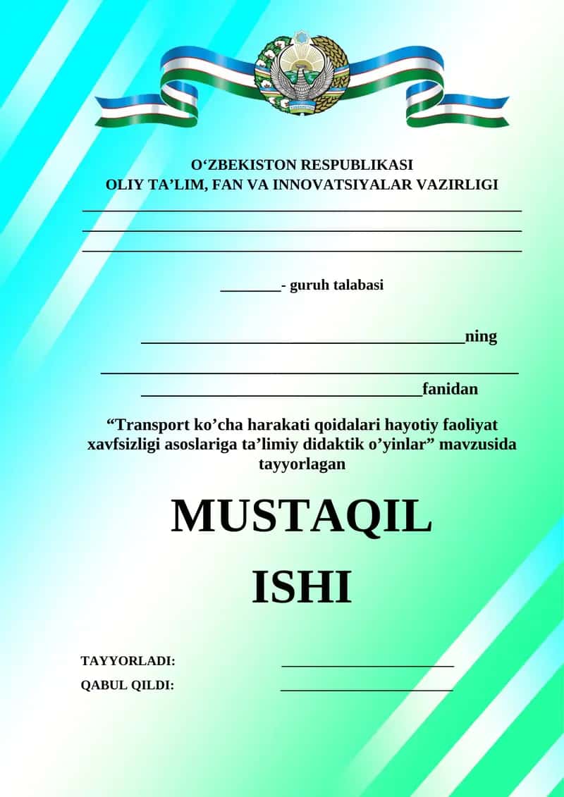 Transport ko’cha harakati qoidalari hayotiy faoliyat xavfsizligi asoslariga ta’limiy didaktik o’yinlar 1