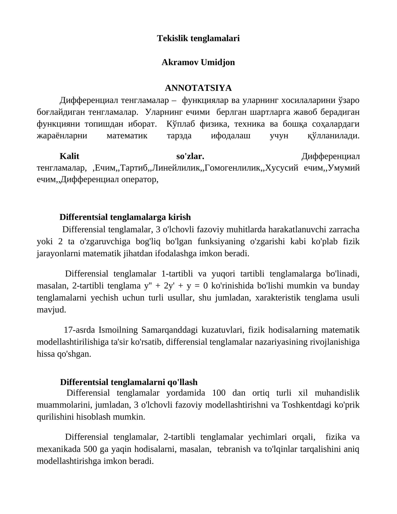 Tekislik tenglamalari 1