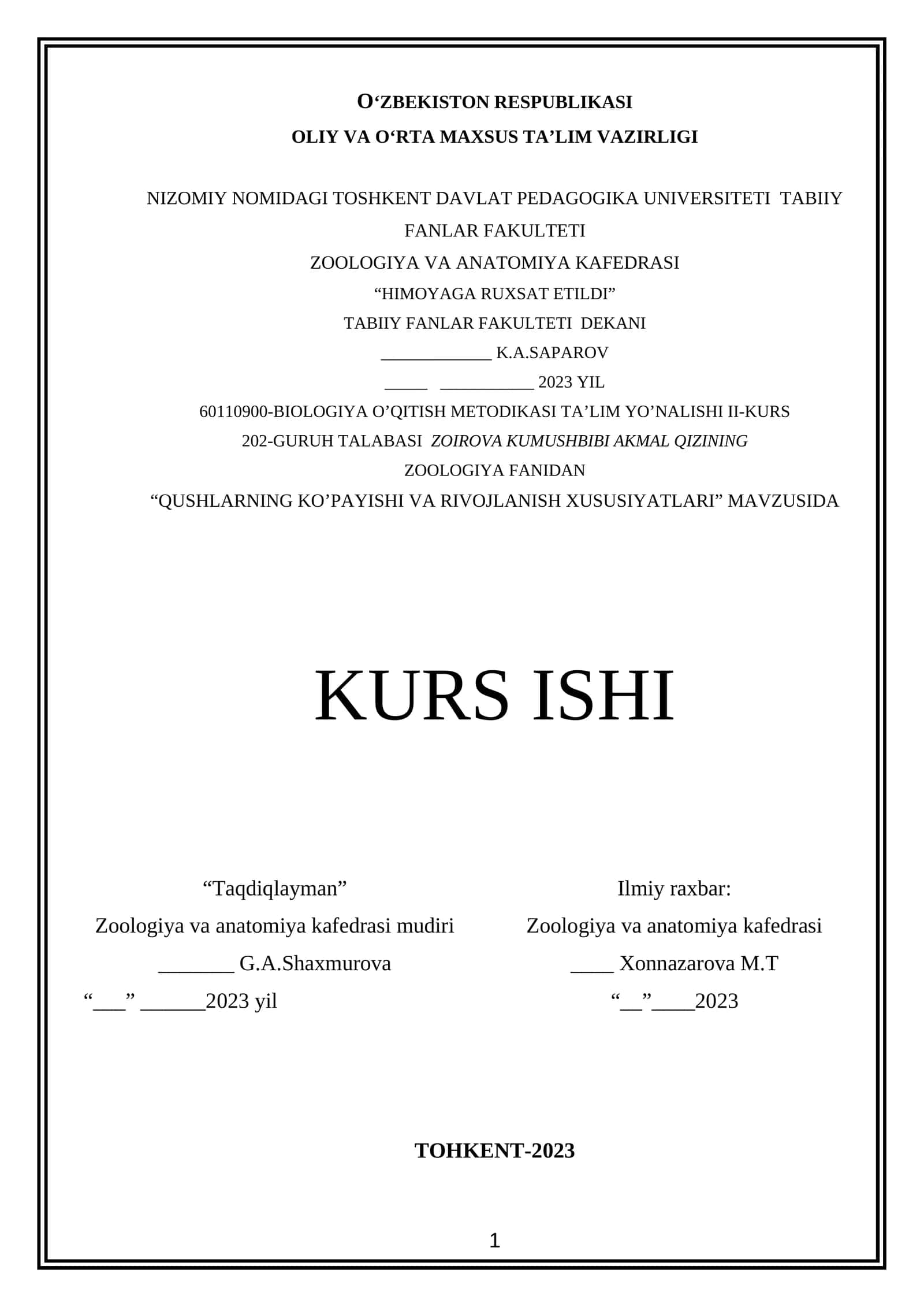 QUSHLARNING KO’PAYISHI VA RIVOJLANISH XUSUSIYATLARI 1