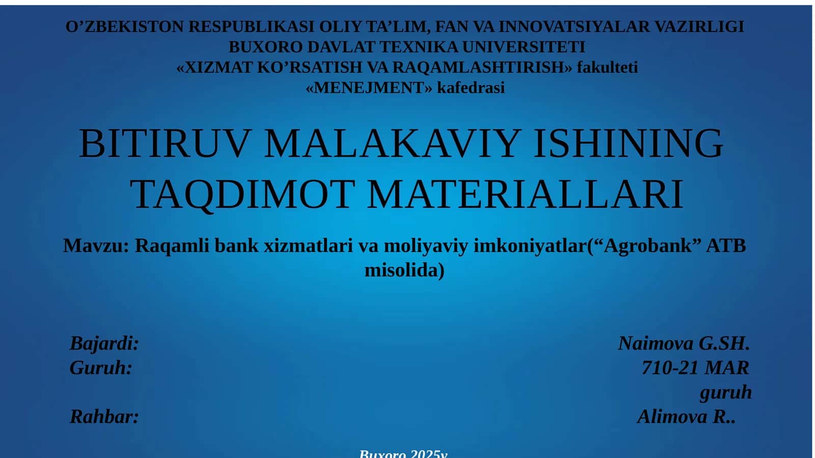 Raqamli bank xizmatlari va moliyaviy imkoniyatlar mavzusida DIPLOM ISHI 1