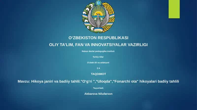 Hikoya janiri va badiiy tahlil 1