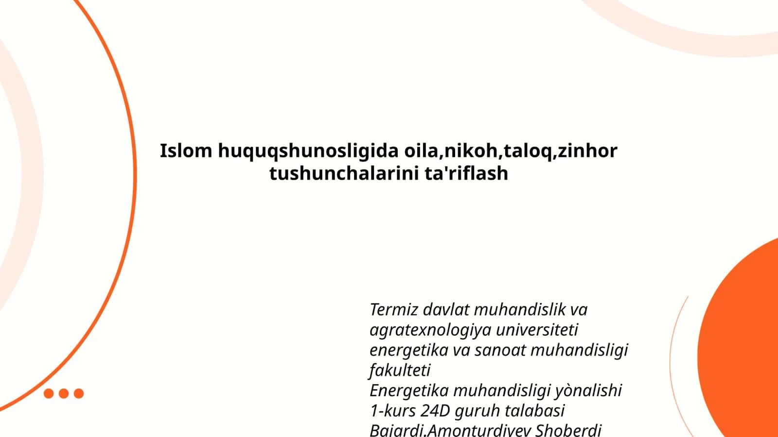 Islom huquqshunosligida oila, nikoh, taloq, zinhor tushunchalarini ta'riflash 1