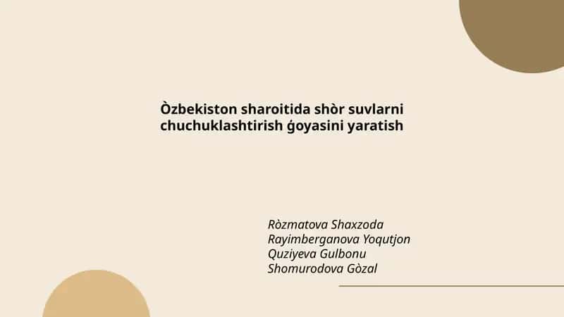 Sho'r suv resurslari va ularning O'zbekiston bo'ylab taqsimlanishi 1